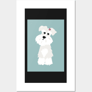 White Miniature Schnauzer Dog with Flower Posters and Art